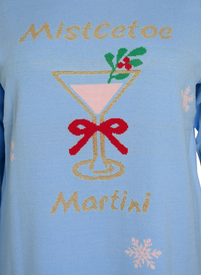 Gebreide blouse met een kerstmotief, Blauw, Packshot image number 2