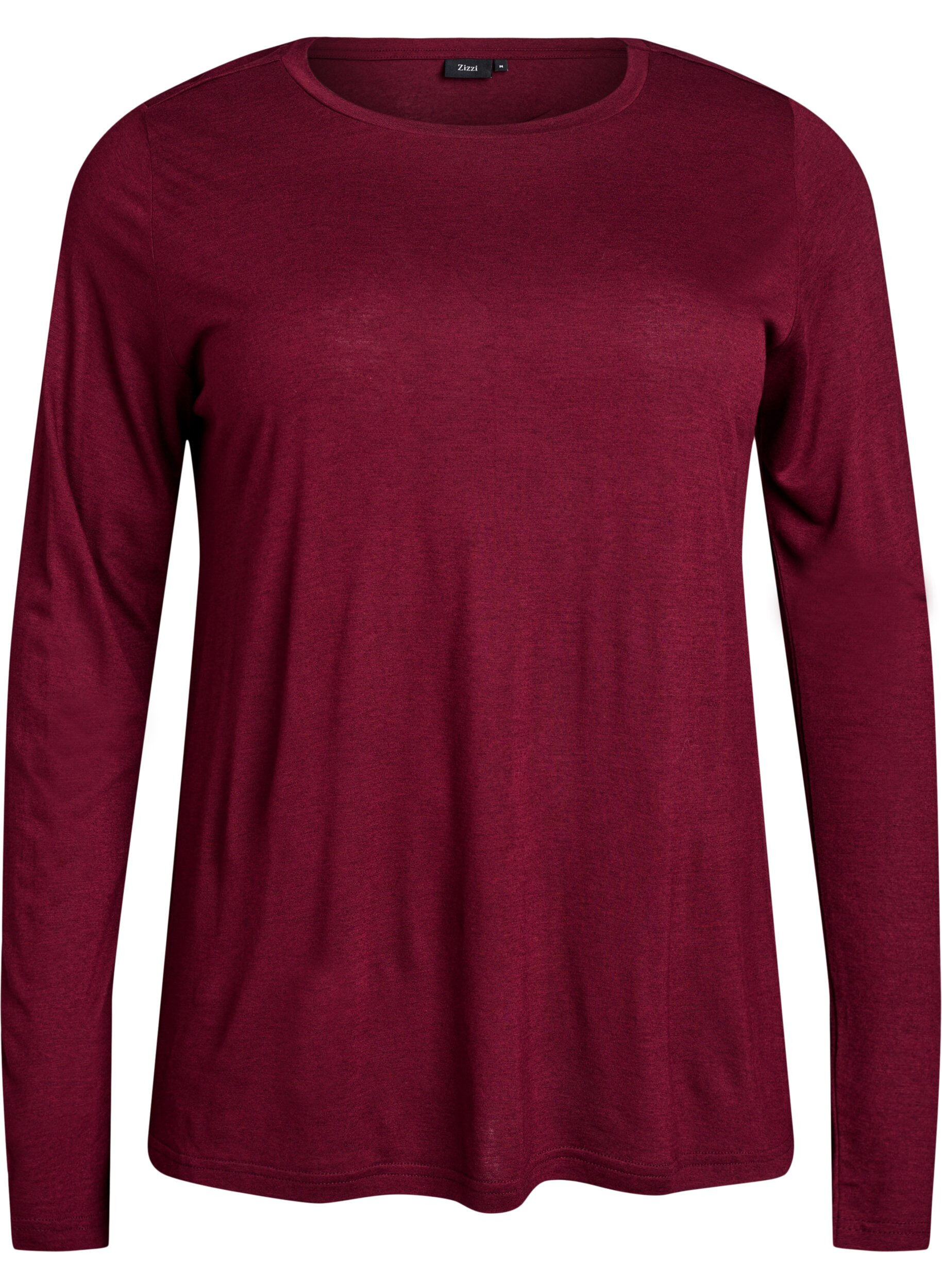 ZizziBlouse met lange mouwen van wol en viscose, Donker Bordeaux, Packshot image number 0