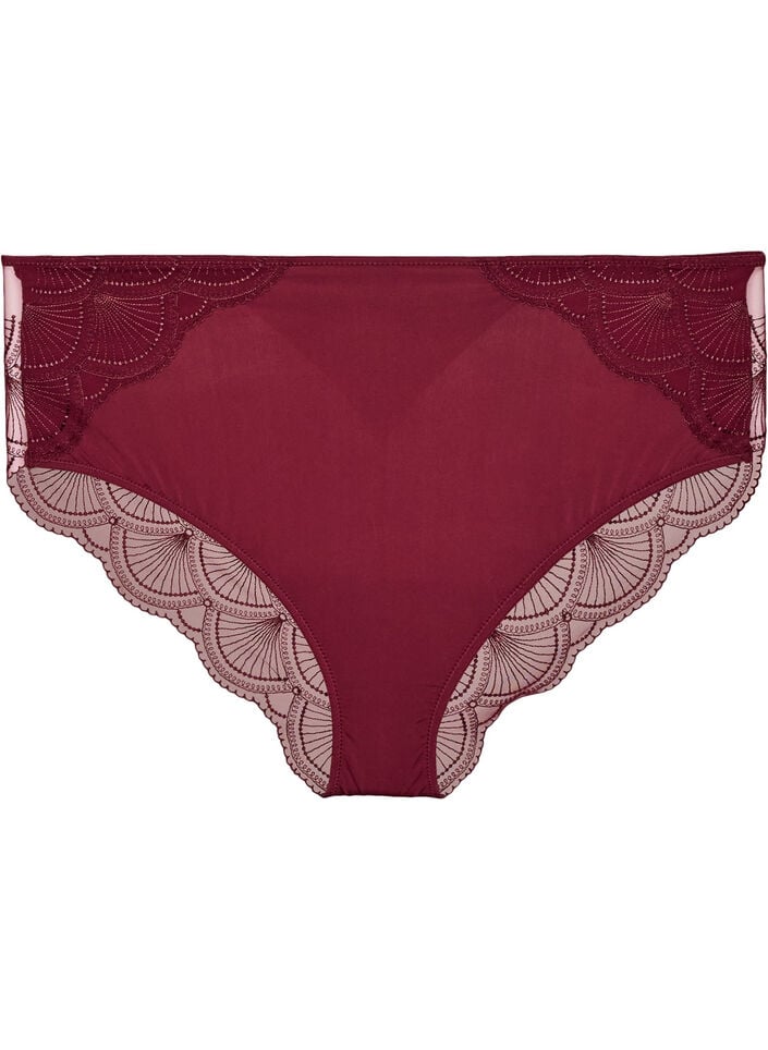 Slip met mesh en geborduurde kanten randen, Rood, Packshot image number 0