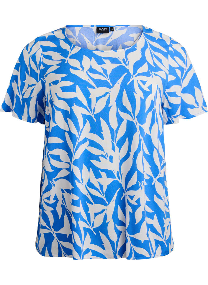 FLASH - Viscose blouse met korte mouwen en print, Blauw, Packshot image number 0