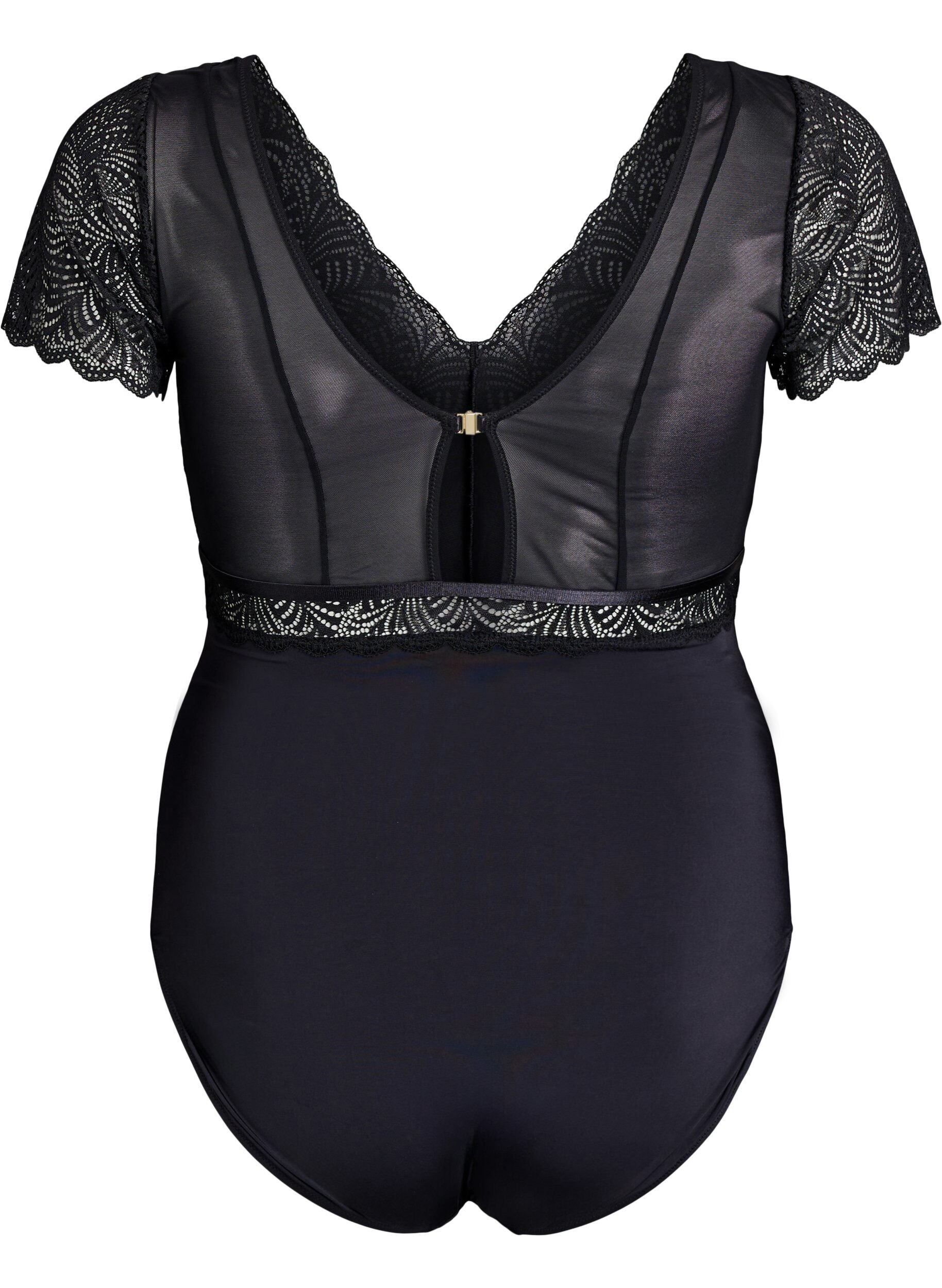 ZizziBodystocking met kanten en korte mouwen, Zwart, Packshot image number 1