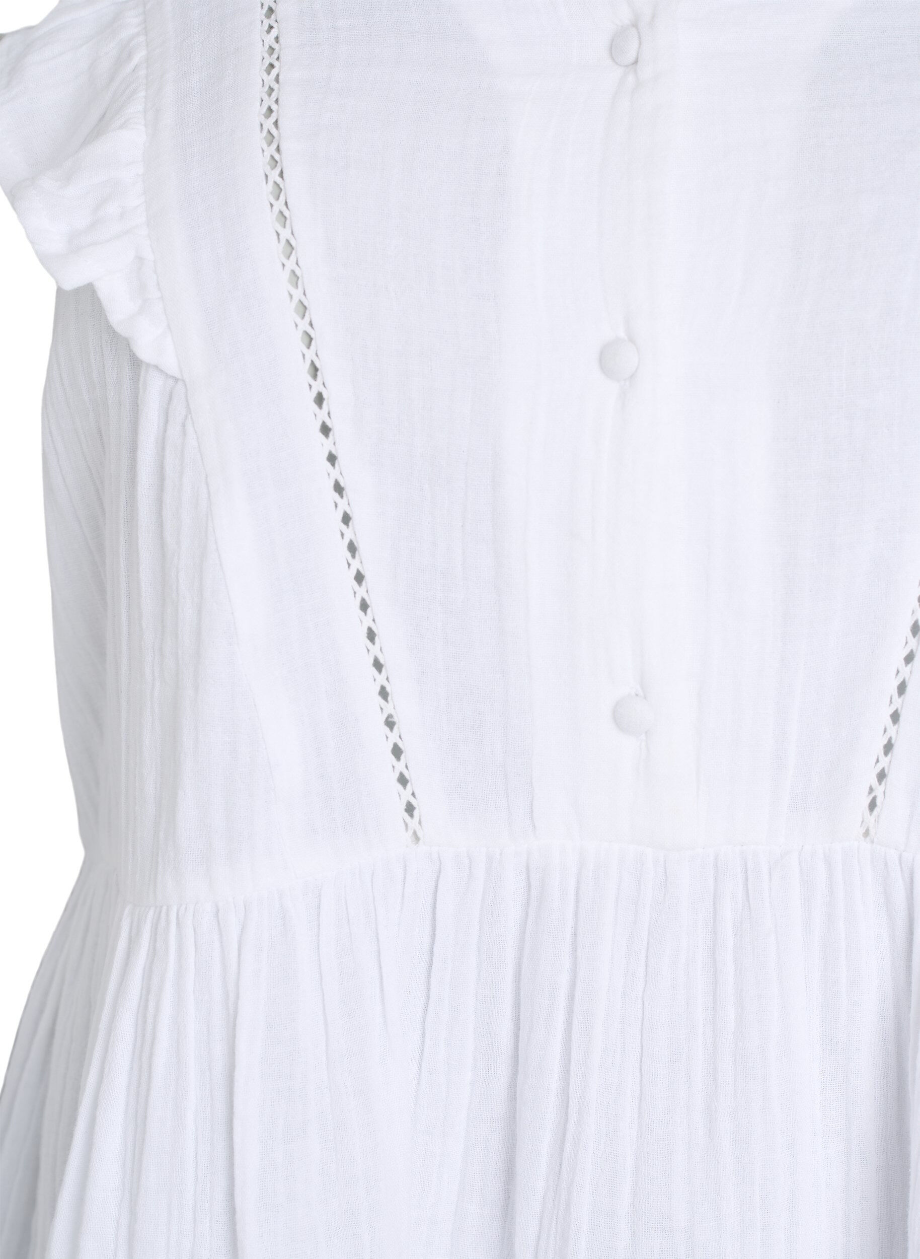 ZizziMouwloze blouse van katoen mousseline met ruches, Wit, Packshot image number 2