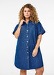 Denim jurk met korte mouwen en knopen, Blauw, Model image number 0