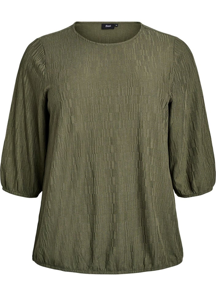 Blouse met textuur en 3/4 mouwen, Groen, Packshot image number 0
