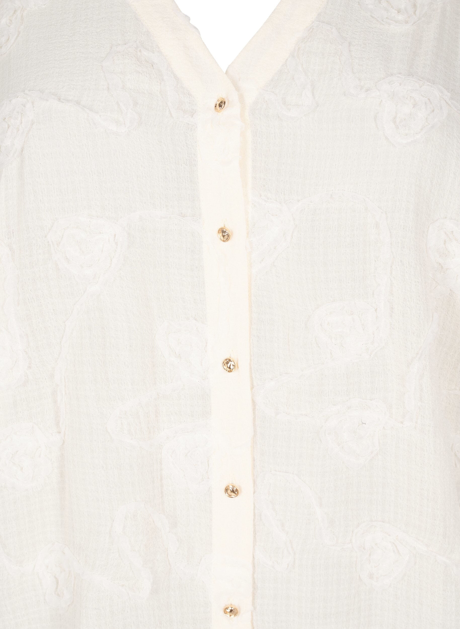 ZizziShirtblouse met korte mouwen en 3D-bloeimeffect, Beige, Packshot image number 2