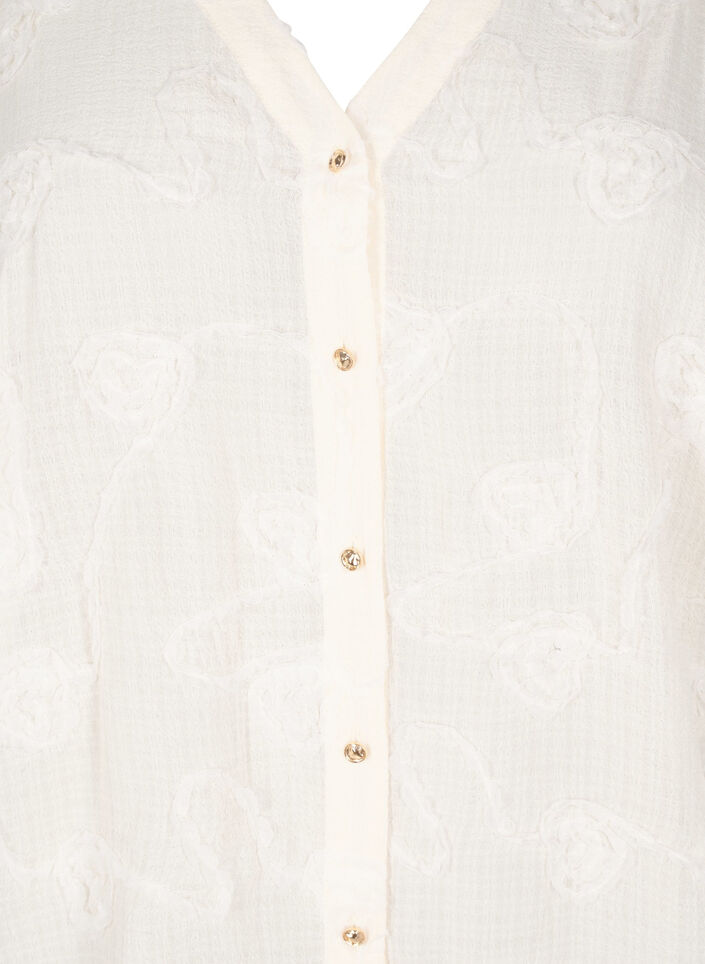 Shirtblouse met korte mouwen en 3D-bloeimeffect, Beige, Packshot image number 2