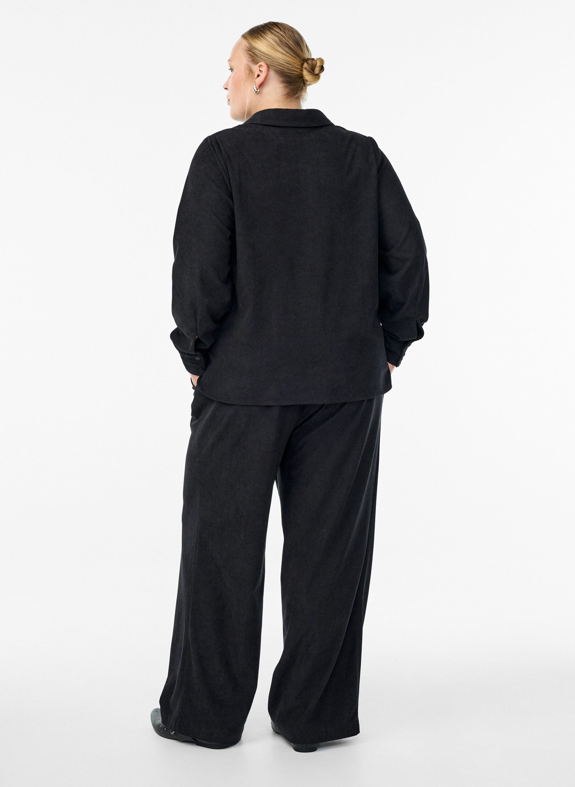 ZizziFluwelen broek met wijde pijpen, Zwart, Model image number 2