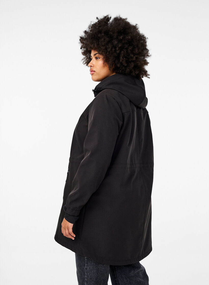 Softshell jack met afneembare capuchon, Zwart, Model image number 2