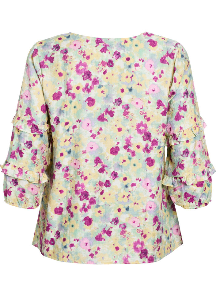 Blouse met ruches en bloemenprint, Vanille, Packshot image number 1