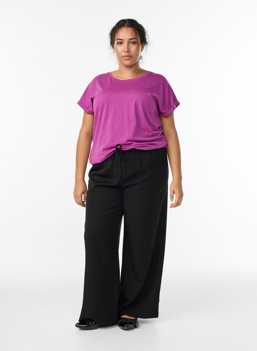 T-shirt &agrave; manches courtes en coton m&eacute;lang&eacute;, Violet, Model image number 1