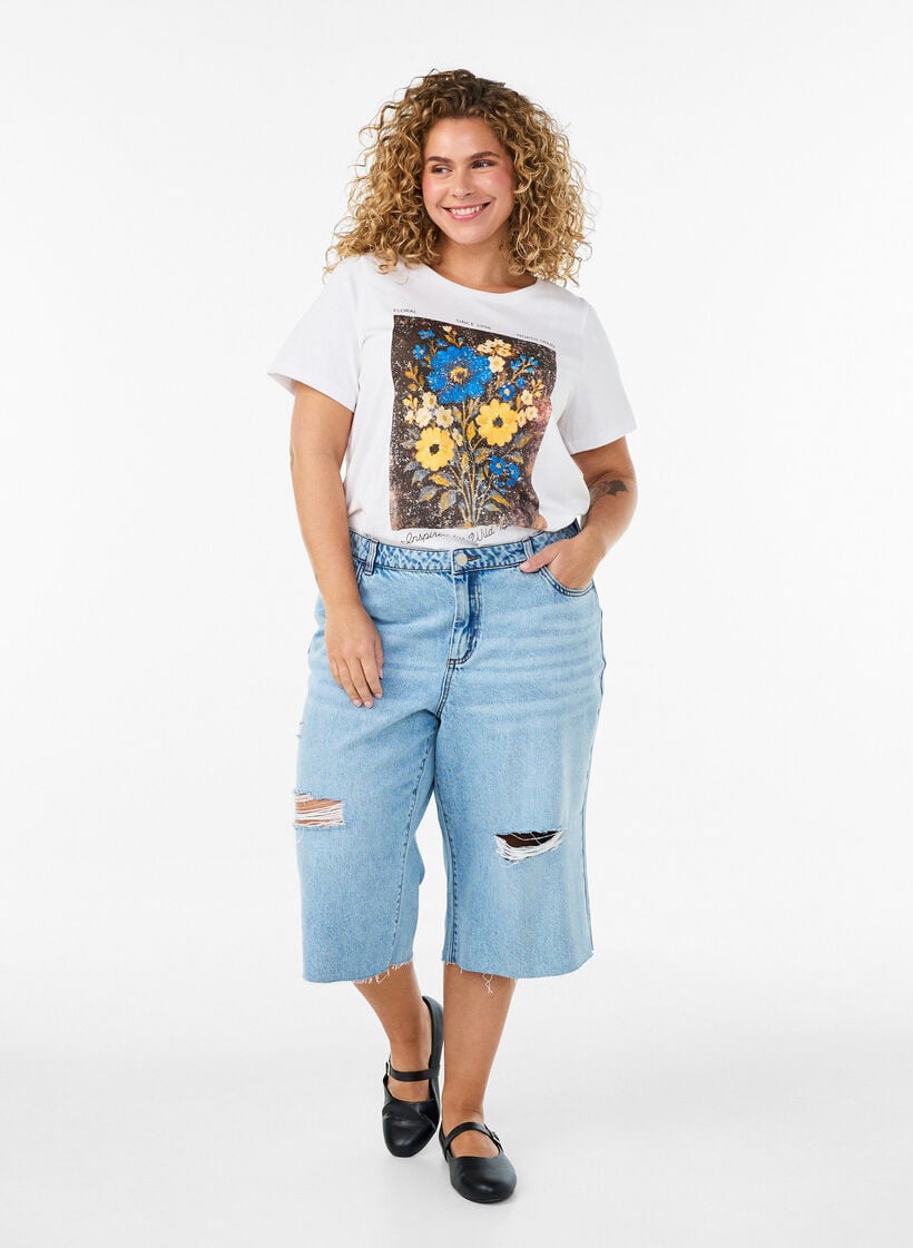 Katoenen T-shirt met print aan de voorkant, Wit, Model
