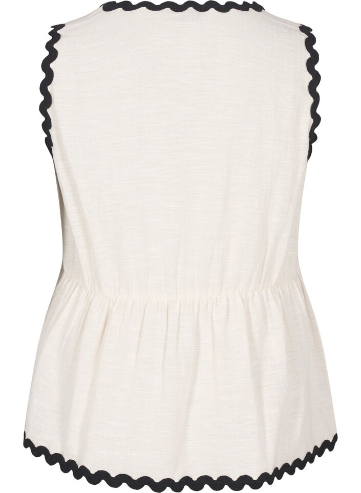 Mouwloze blouse met gekartelde contrasterende randen, Sandshell, Packshot