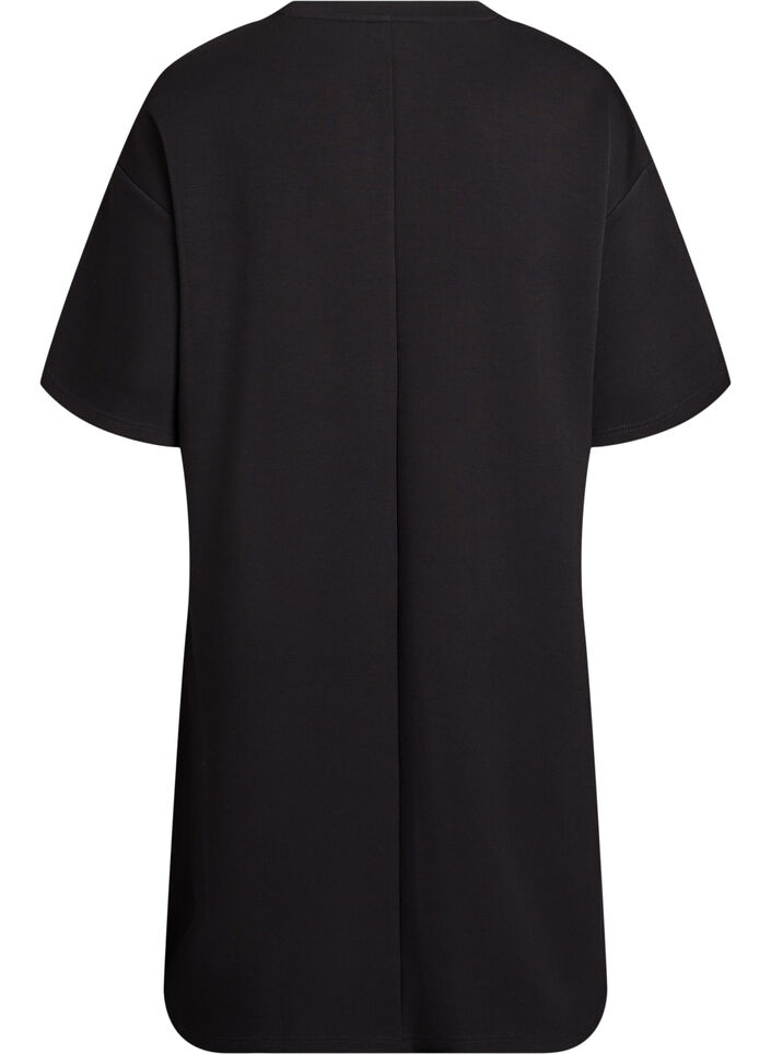 T-shirtjurk van jersey met zijsplitten, Zwart, Packshot image number 1