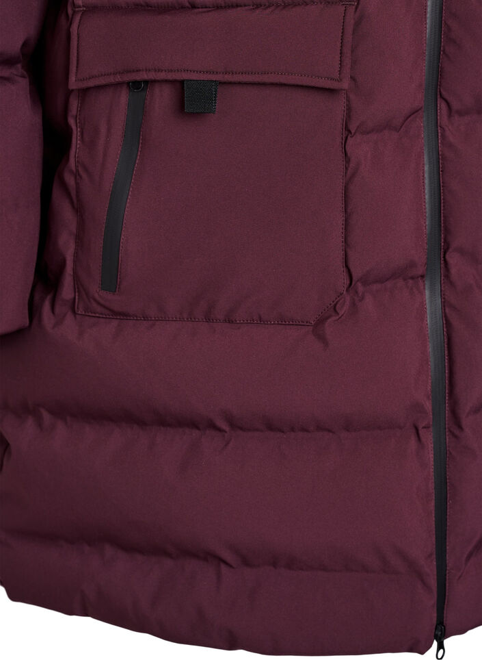 Pufferjas met capuchon en zakken, Donker Bordeaux, Packshot image number 3
