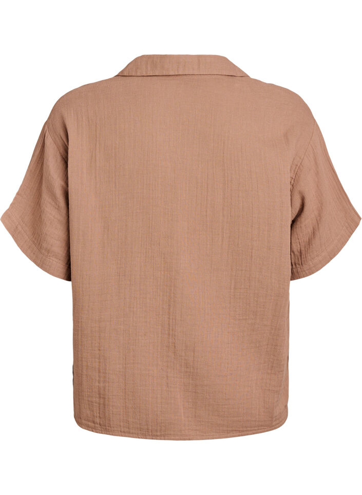Katoenen mousseline blouse met korte mouwen, Bruin, Packshot image number 1