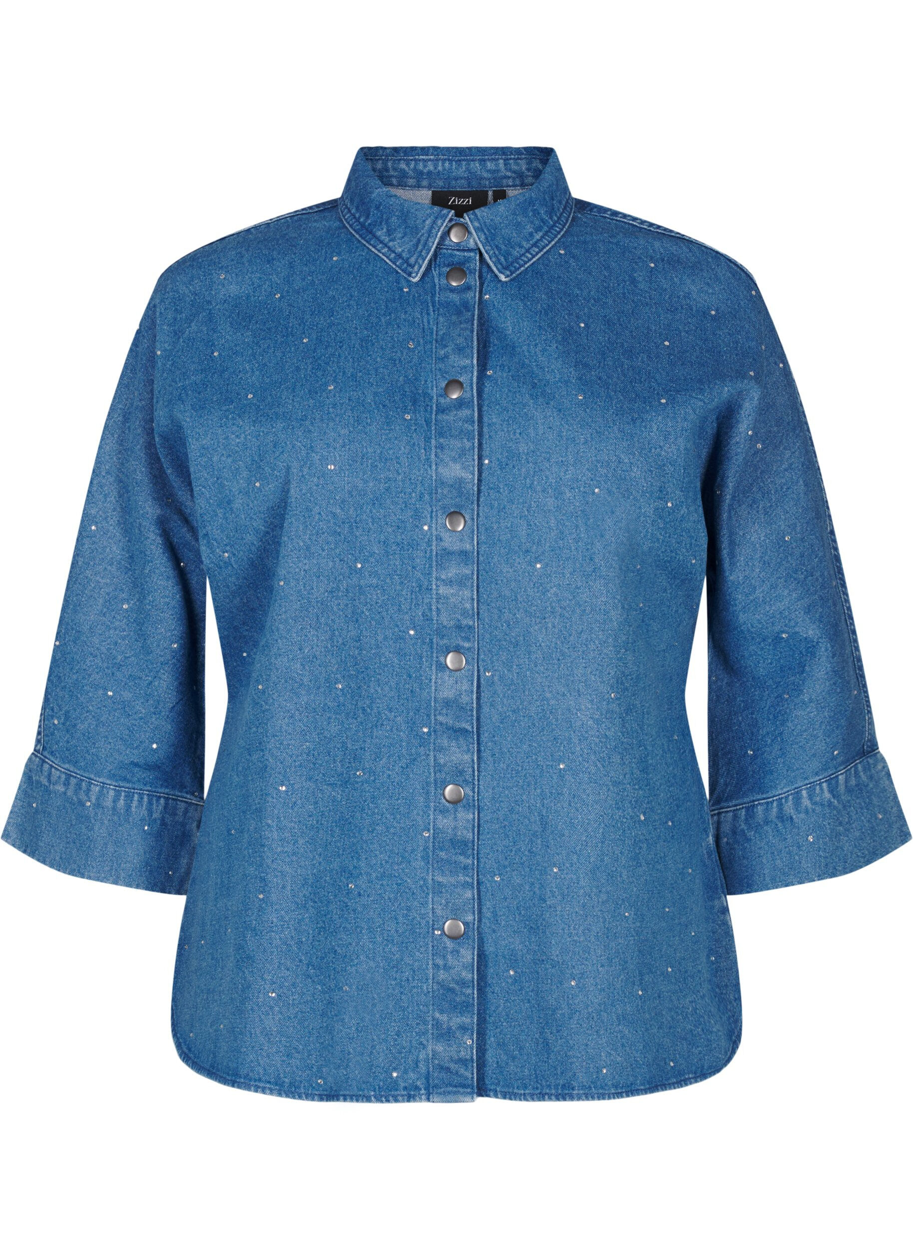 Denim shirt met strassteentjes en driekwartmouwen