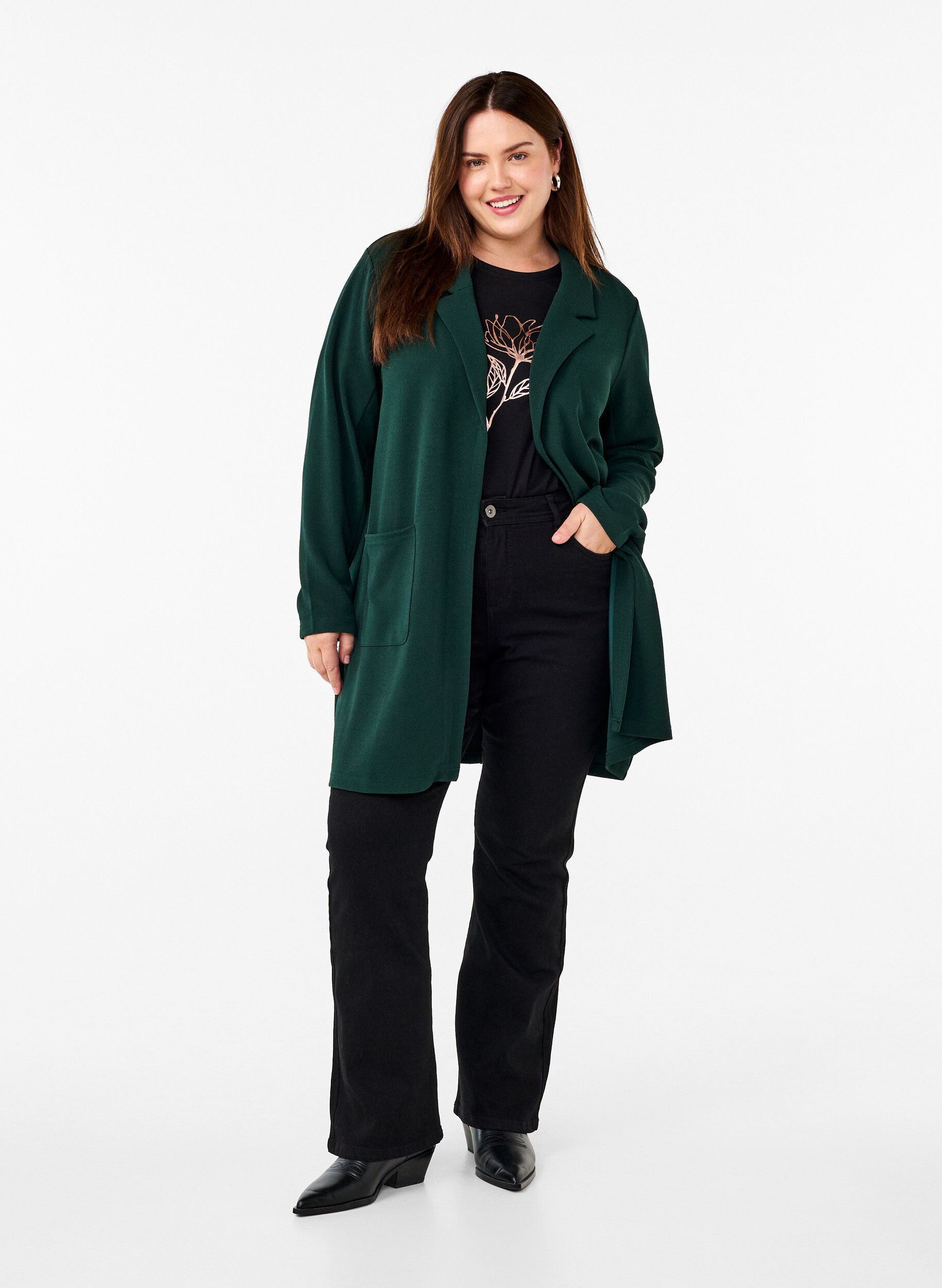 ZizziLange jas met zakken, Groen, Model image number 1