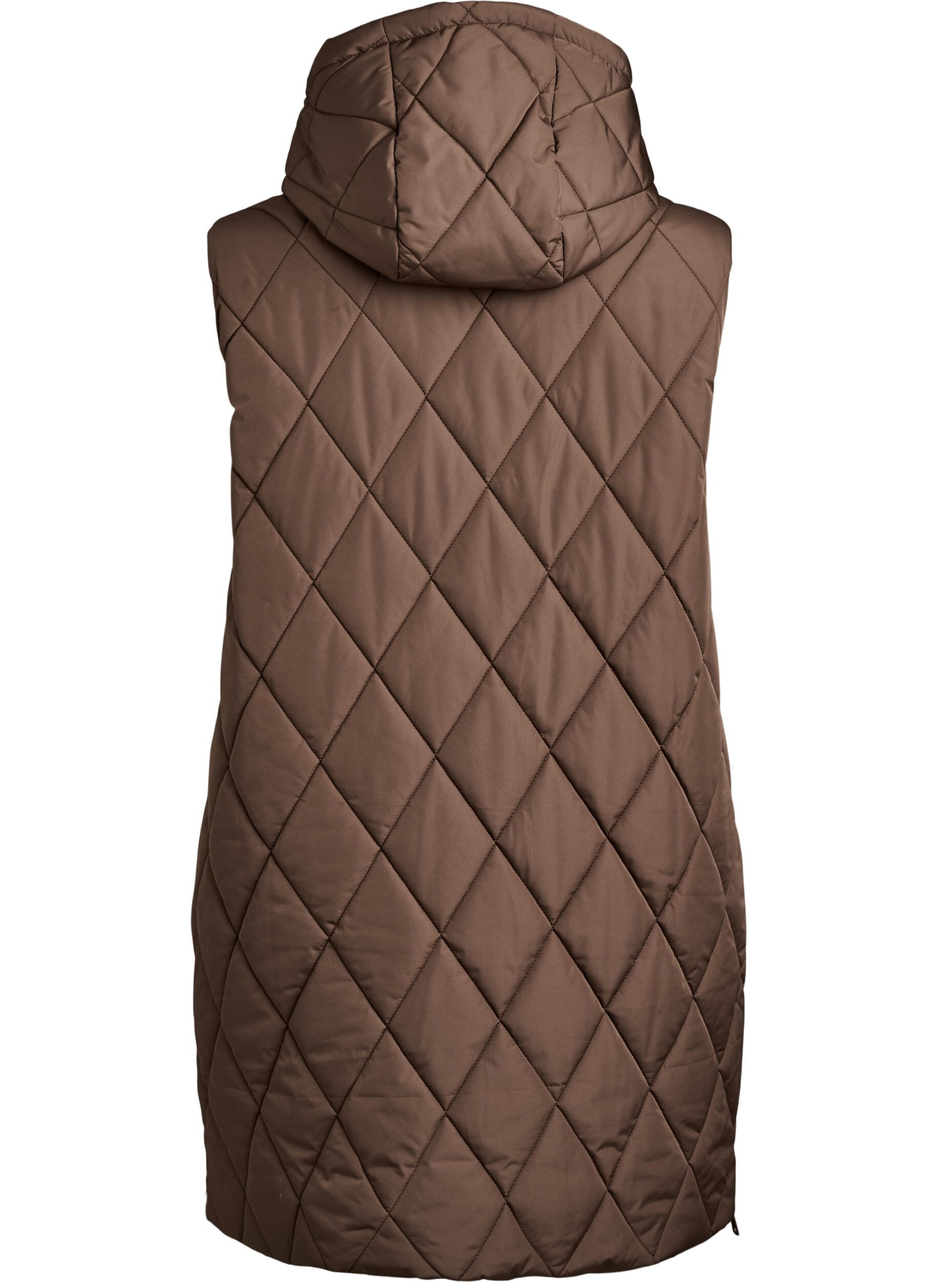 ZizziHalflang gewatteerd gilet met capuchon, Bruin, Packshot image number 1