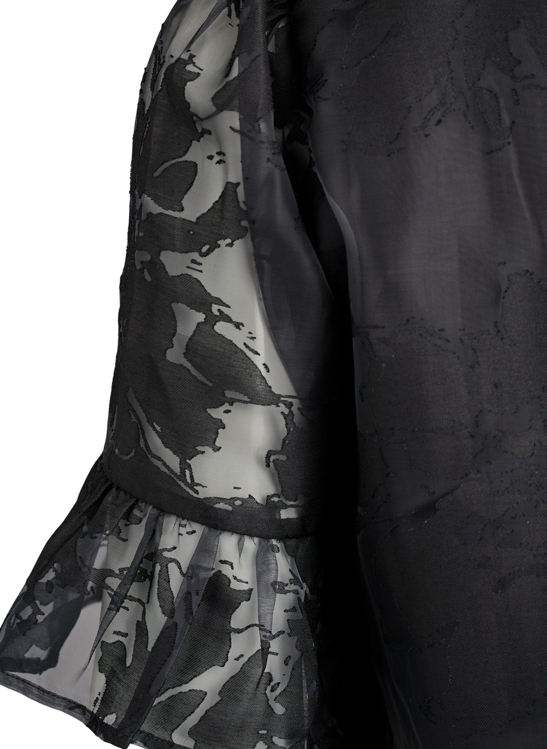 ZizziFeestelijke blouse in organza-look met ton-sur-ton patroon, Zwart, Packshot image number 3