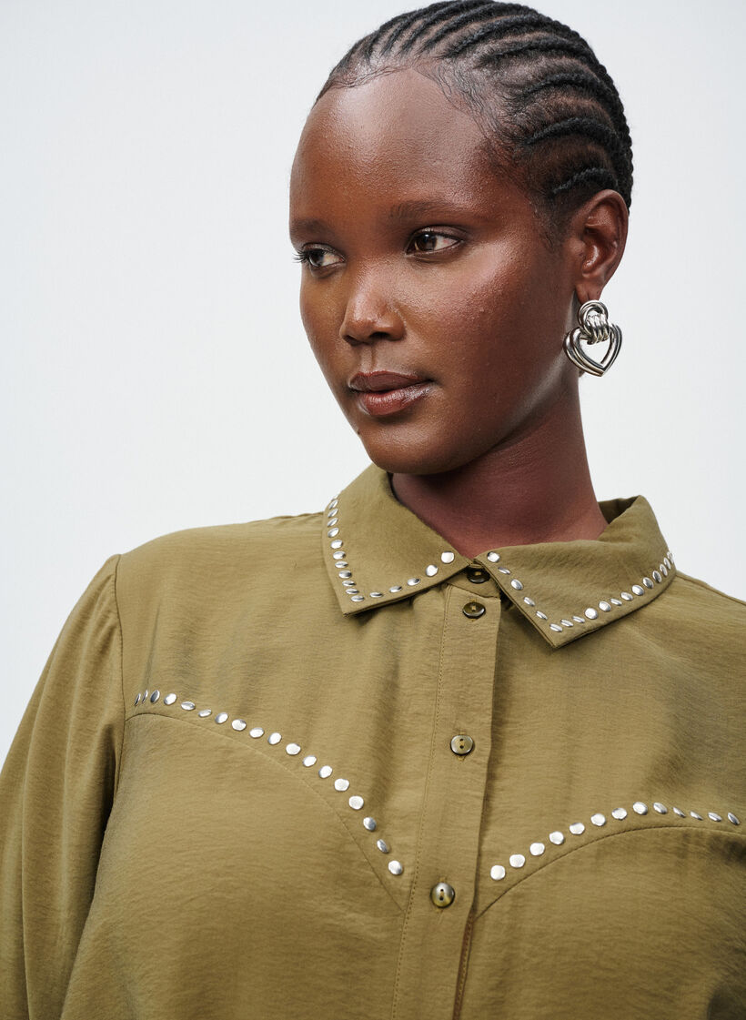 Shirt met studs, Dark Olive, Image