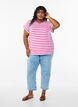 Gestreept T-shirt met V-hals, Roze, Model image number 1
