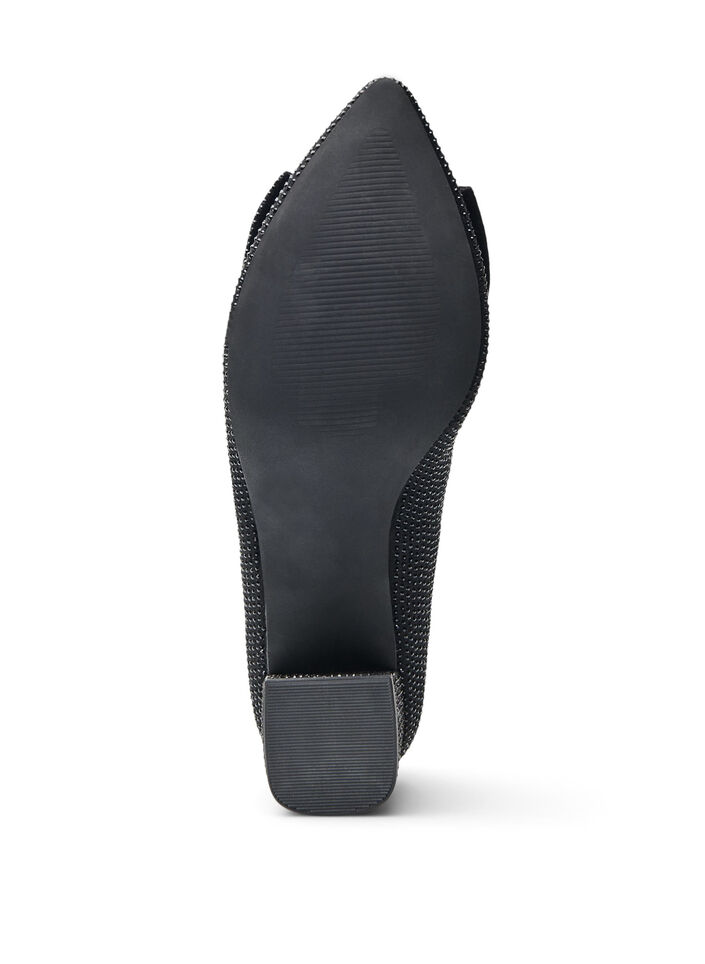 Wide fit - Pumps met strik en strass-steentjes, Black, Packshot
