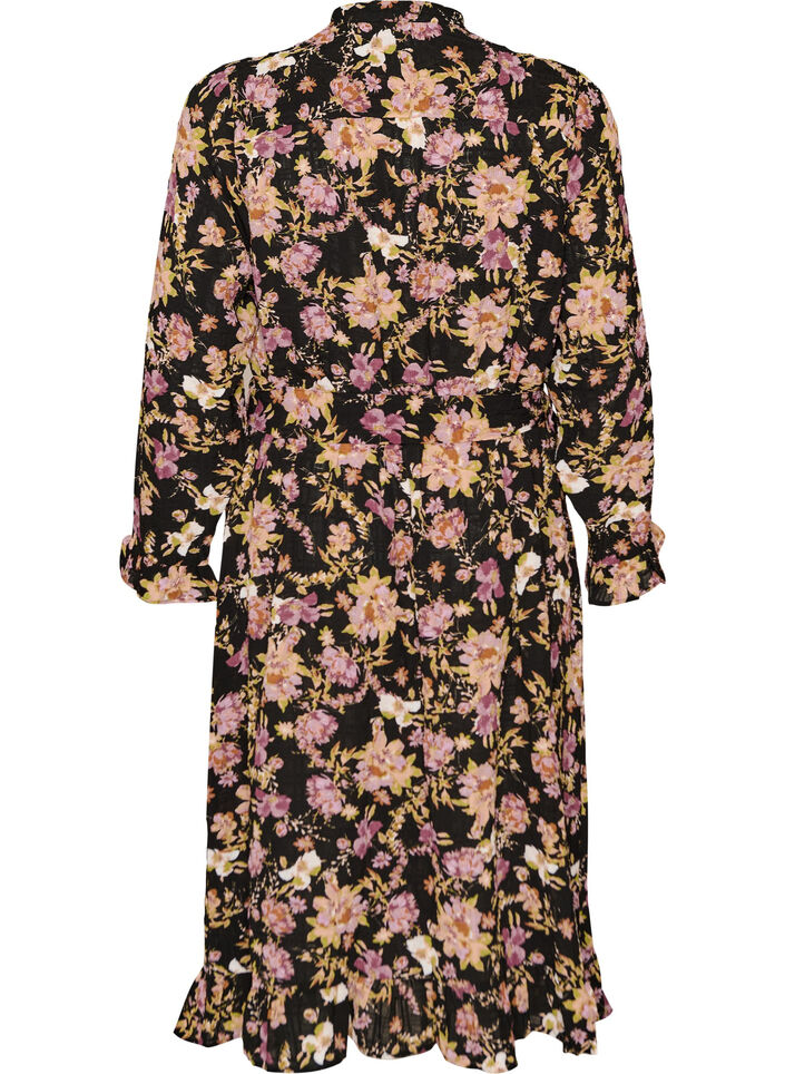 Midi-jurk met bloemenprint en afneembare strikceintuur, Zwart, Packshot image number 1