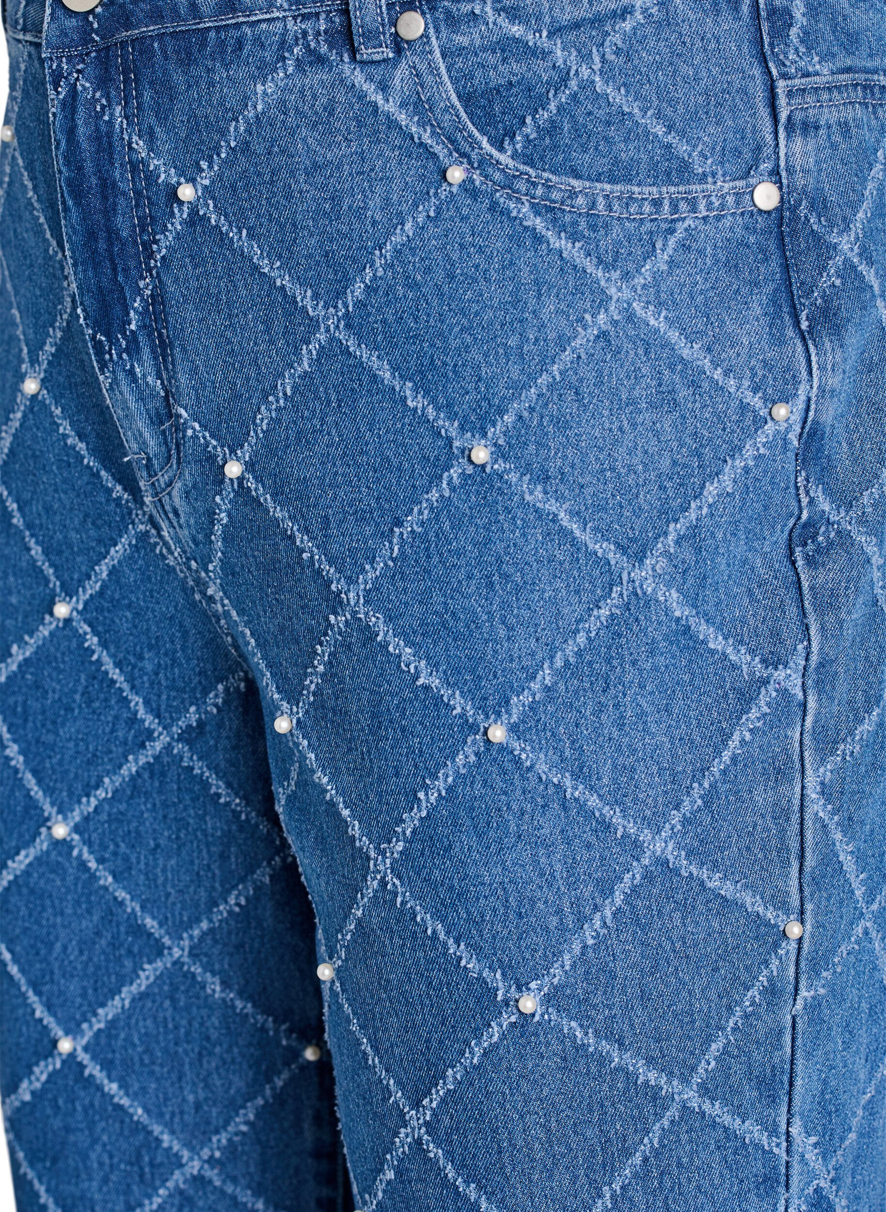 ZizziKiana jeans met een hoge taille en distressed patroon, Blauw, Packshot image number 2