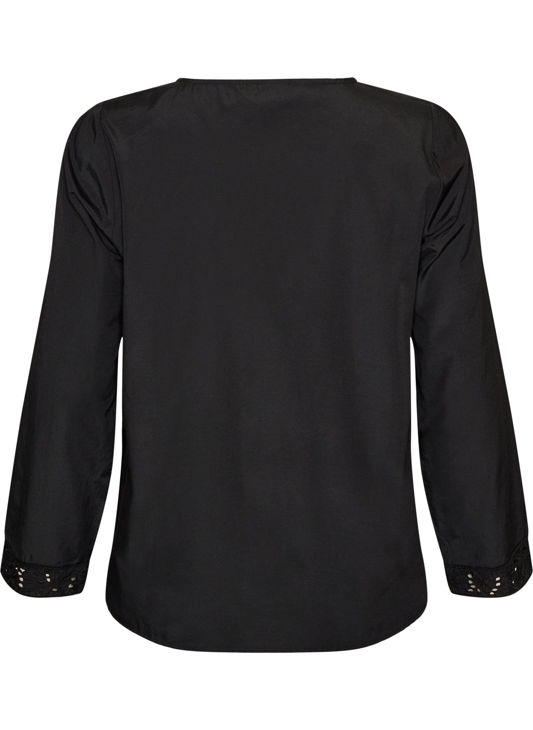 ZizziBlouse met broderie anglaise, Zwart, Packshot image number 1