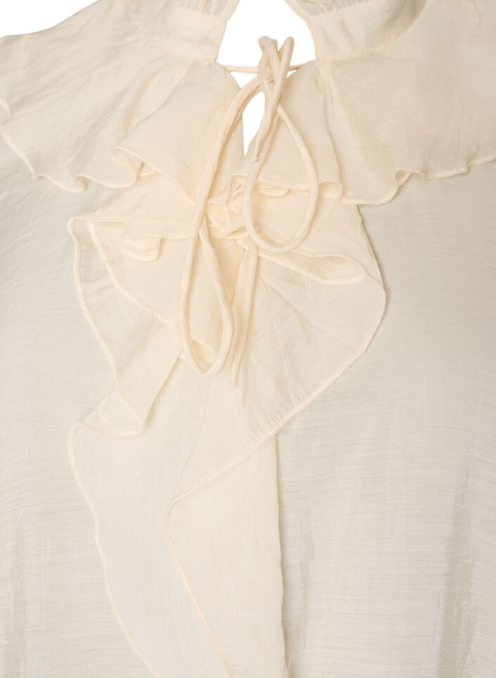 Viscose blouse met ruches en lange mouwen, Vanille, Packshot image number 2
