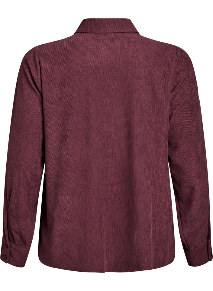 Overhemdblouse met lange mouwen in corduroy, Donker Bordeaux, Packshot image number 1