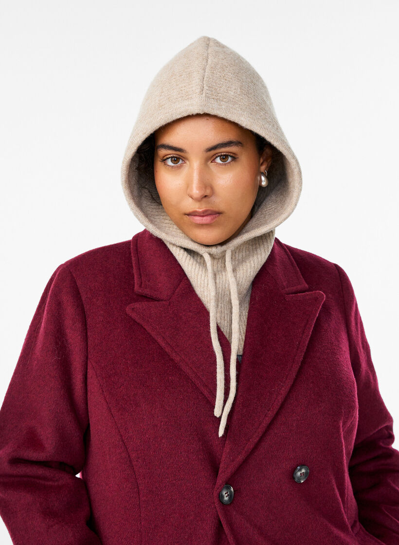 Gebreide balaclava met trekkoordjes, Beige, Model image number 0