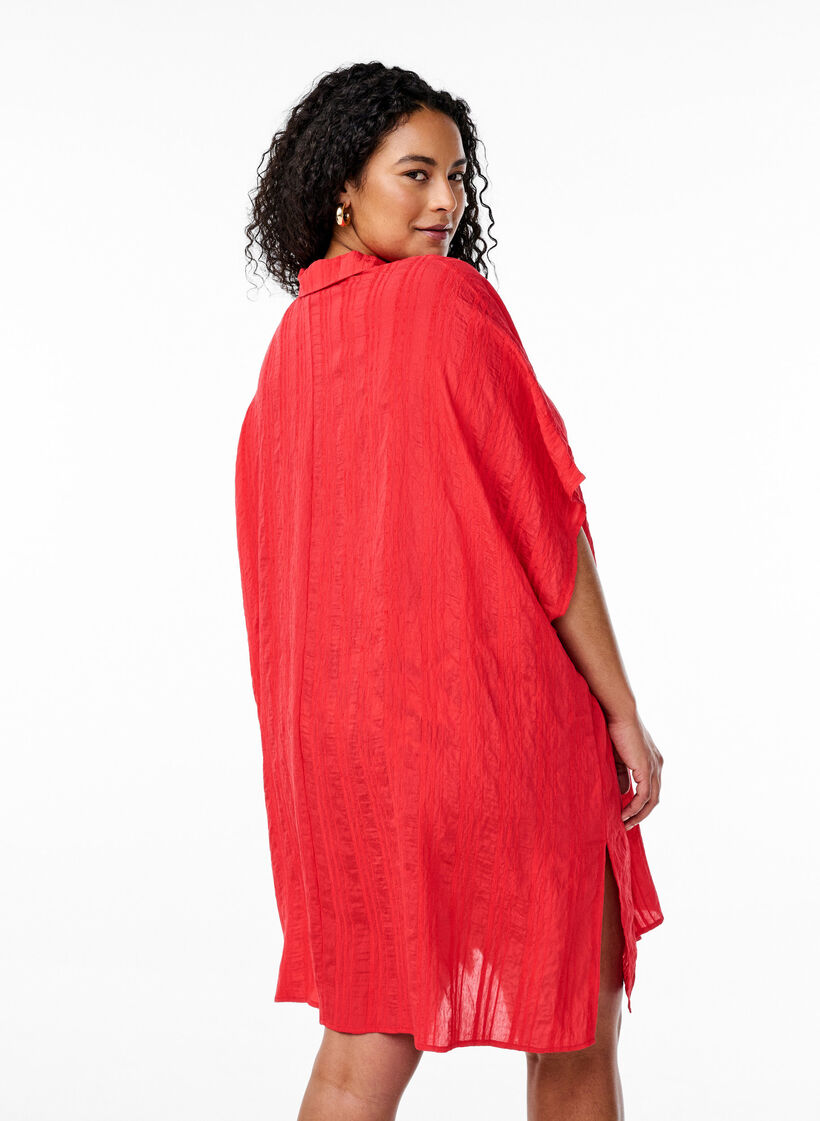 Strand kaftan met kraag en knoopsluiting, True Red , Model