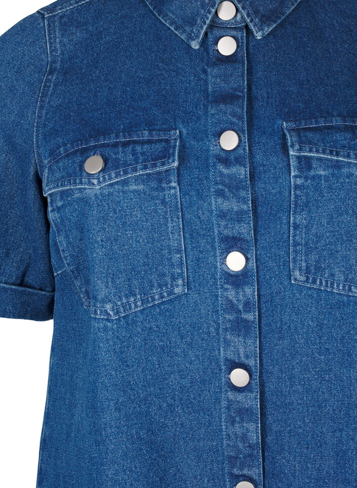 Denim jurk met korte mouwen en knopen, Blauw, Packshot image number 2