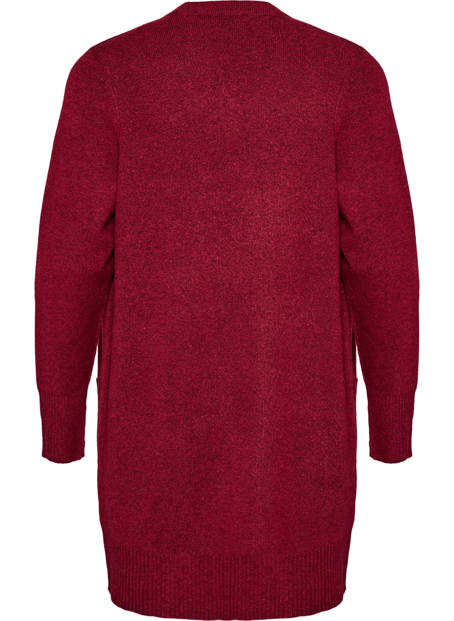 ZizziGeribd gebreid vest met zakken, Rood, Packshot image number 1