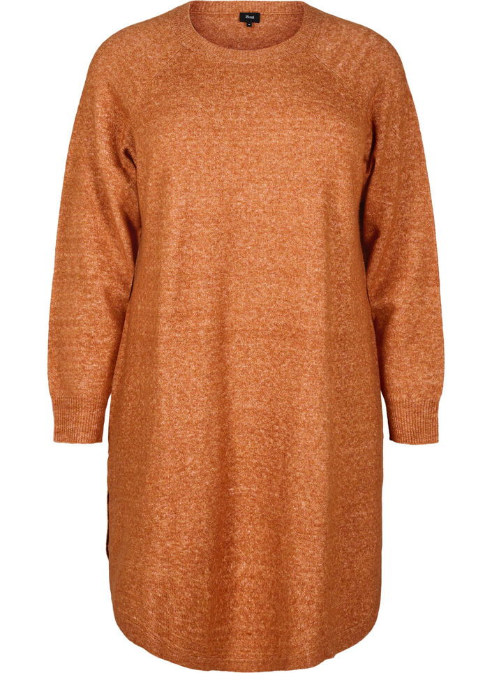 Korte gebreide jurk met ronde hals, Oranje, Packshot image number 0