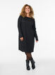 Jurk met strassteentjes en geschulpte randen, Zwart, Model image number 0