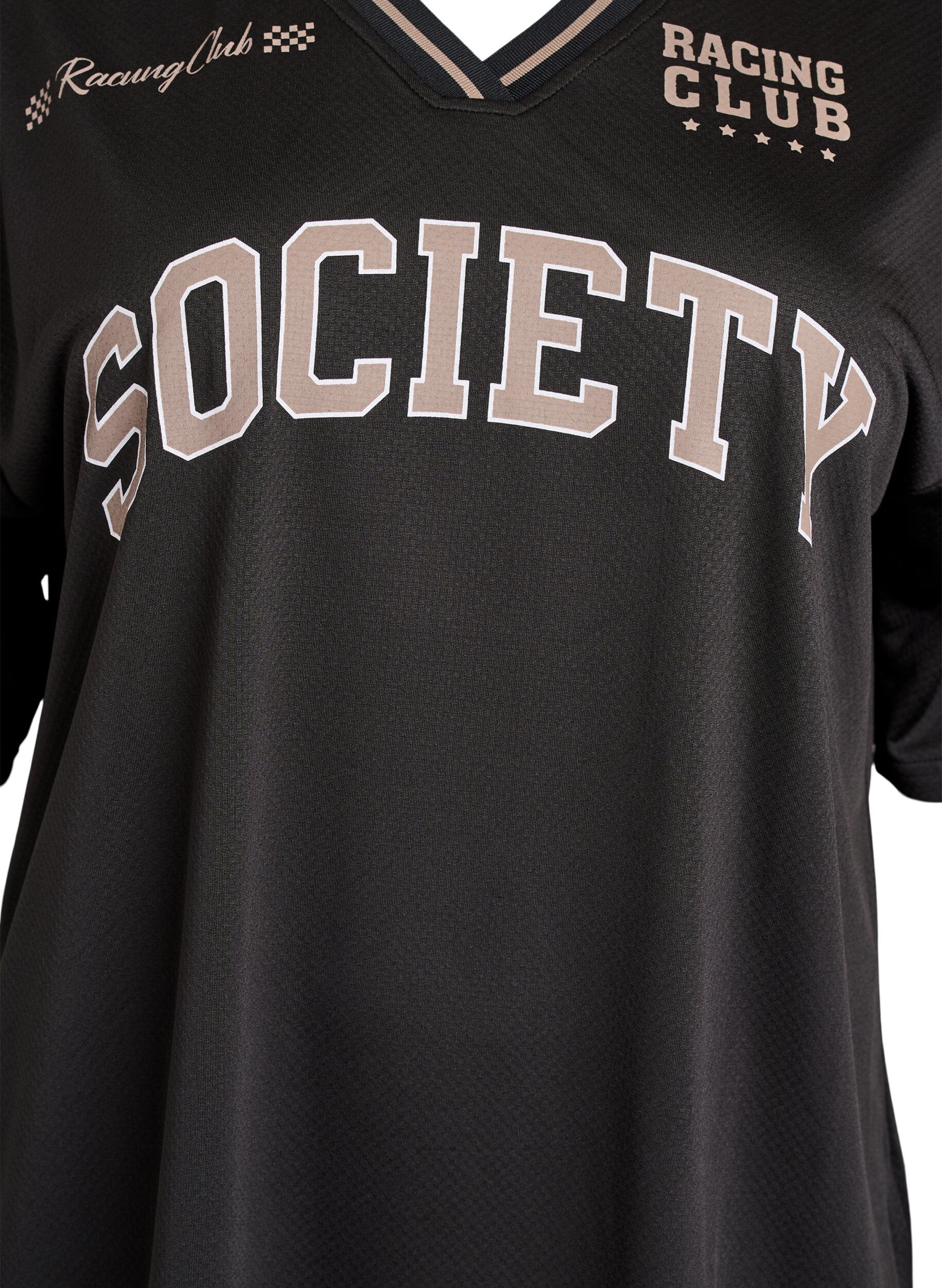 ZizziSportief T-shirt met V-hals en raceprint, Zwart, Packshot image number 2