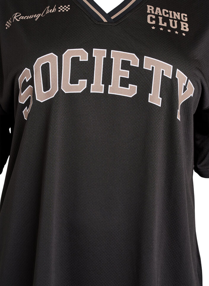 Sportief T-shirt met V-hals en raceprint, Zwart, Packshot image number 2