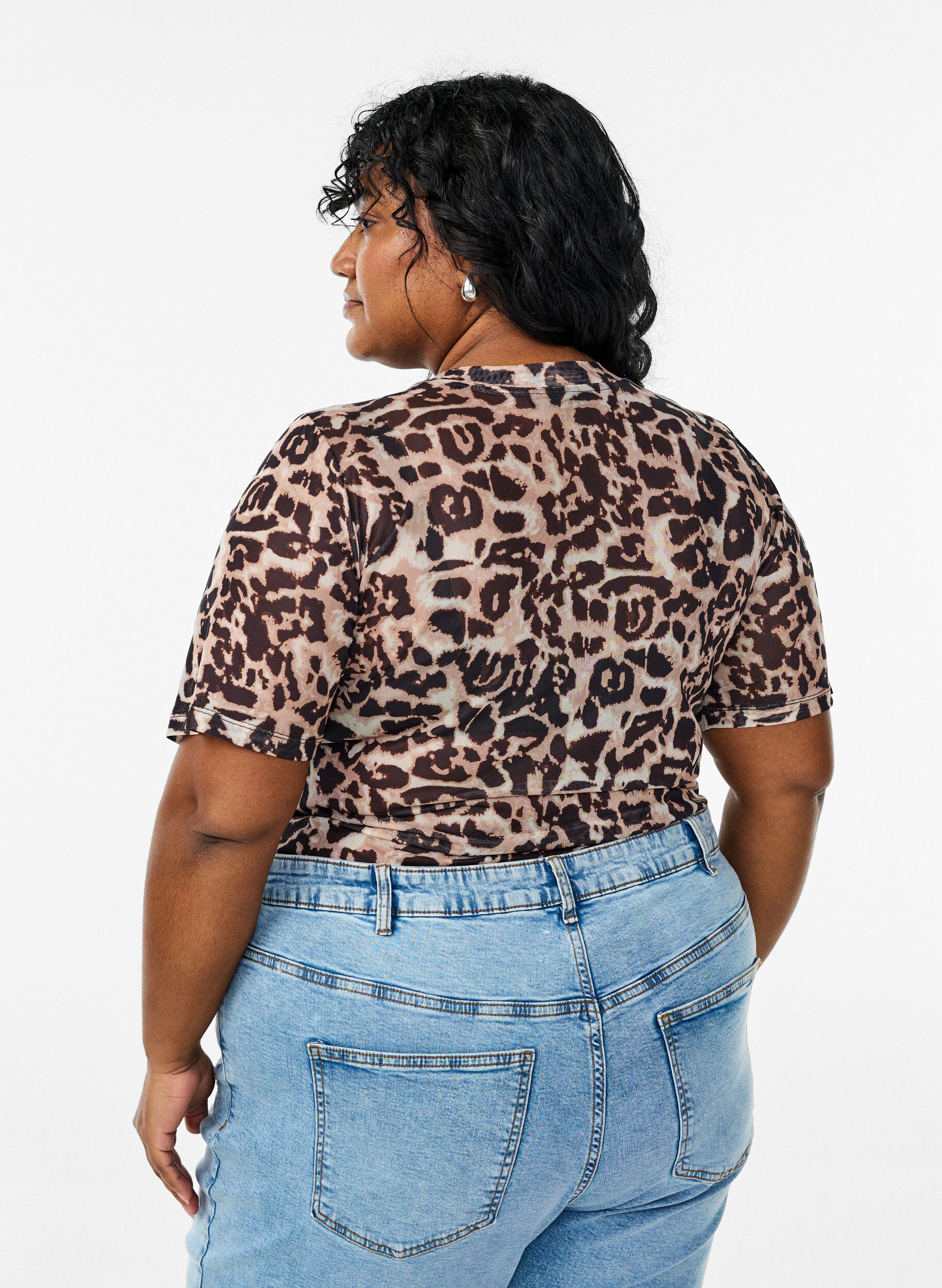 ZizziMesh blouse met korte mouwen, Bruin, Model image number 2