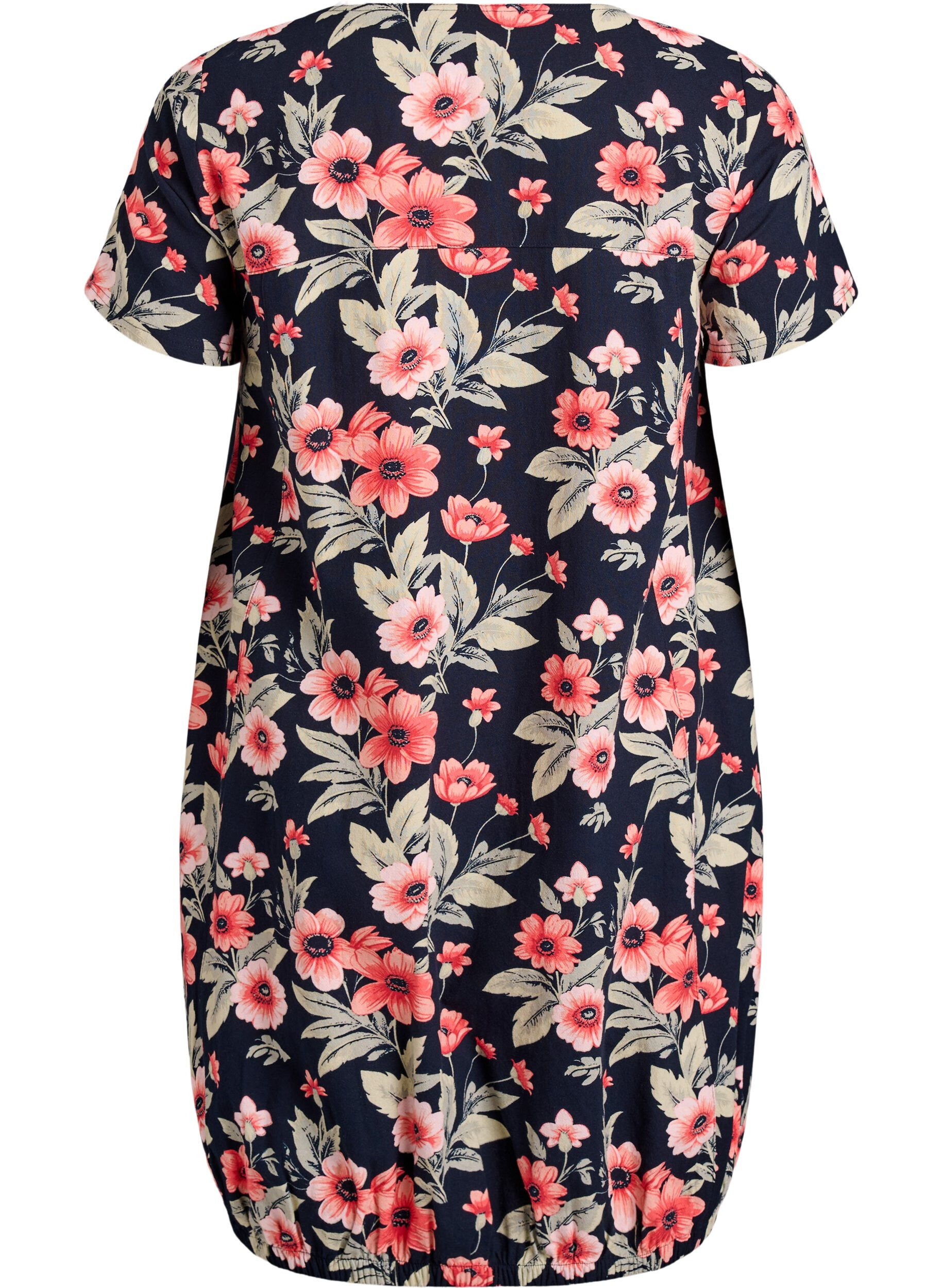 ZizziKatoenen jurk met korte mouwen en print, Blauw, Packshot image number 1