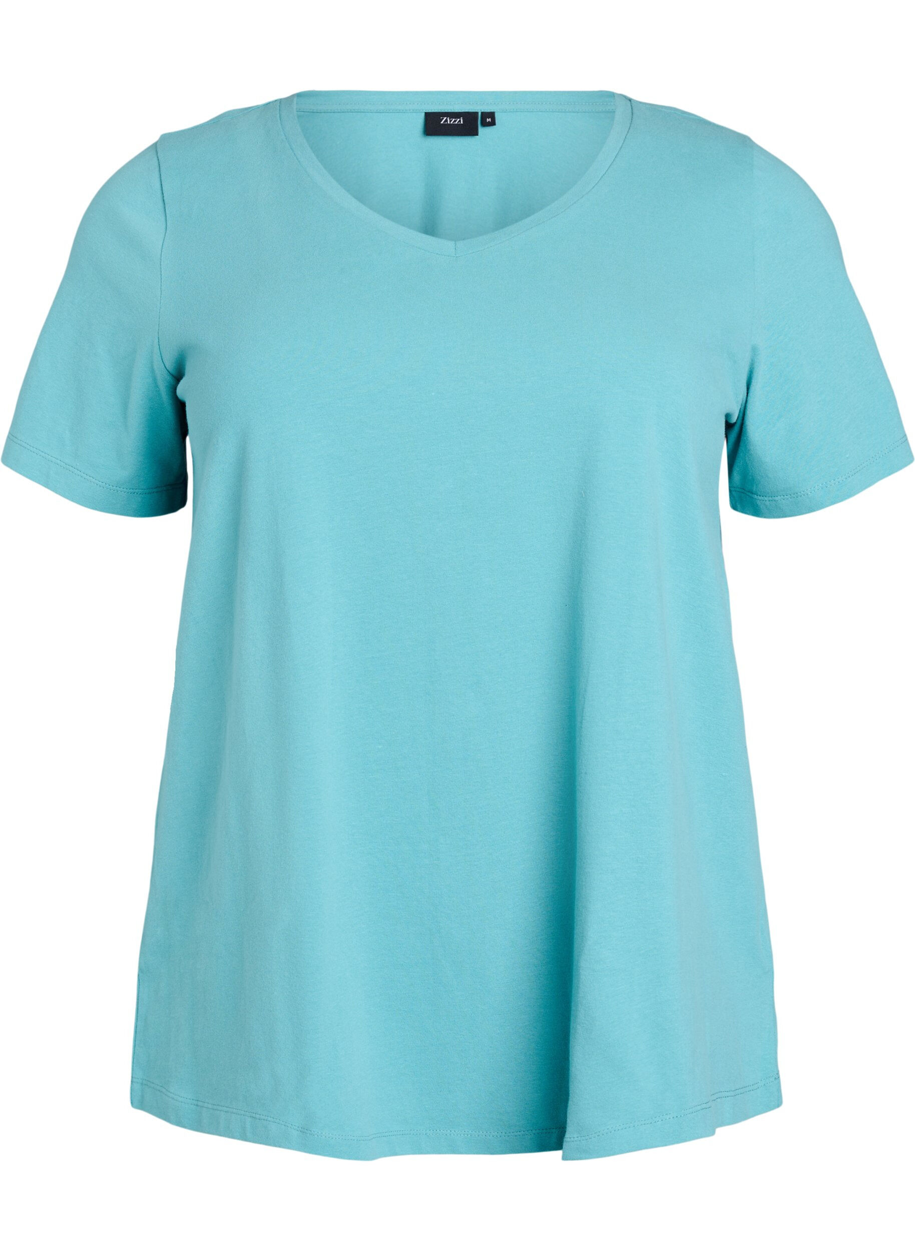 ZizziBasic effen katoenen t-shirt, Blauw, Packshot image number 0