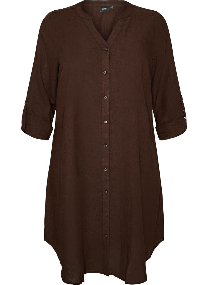 Lang shirt in linnen en viscose, Bruin, Packshot image number 0