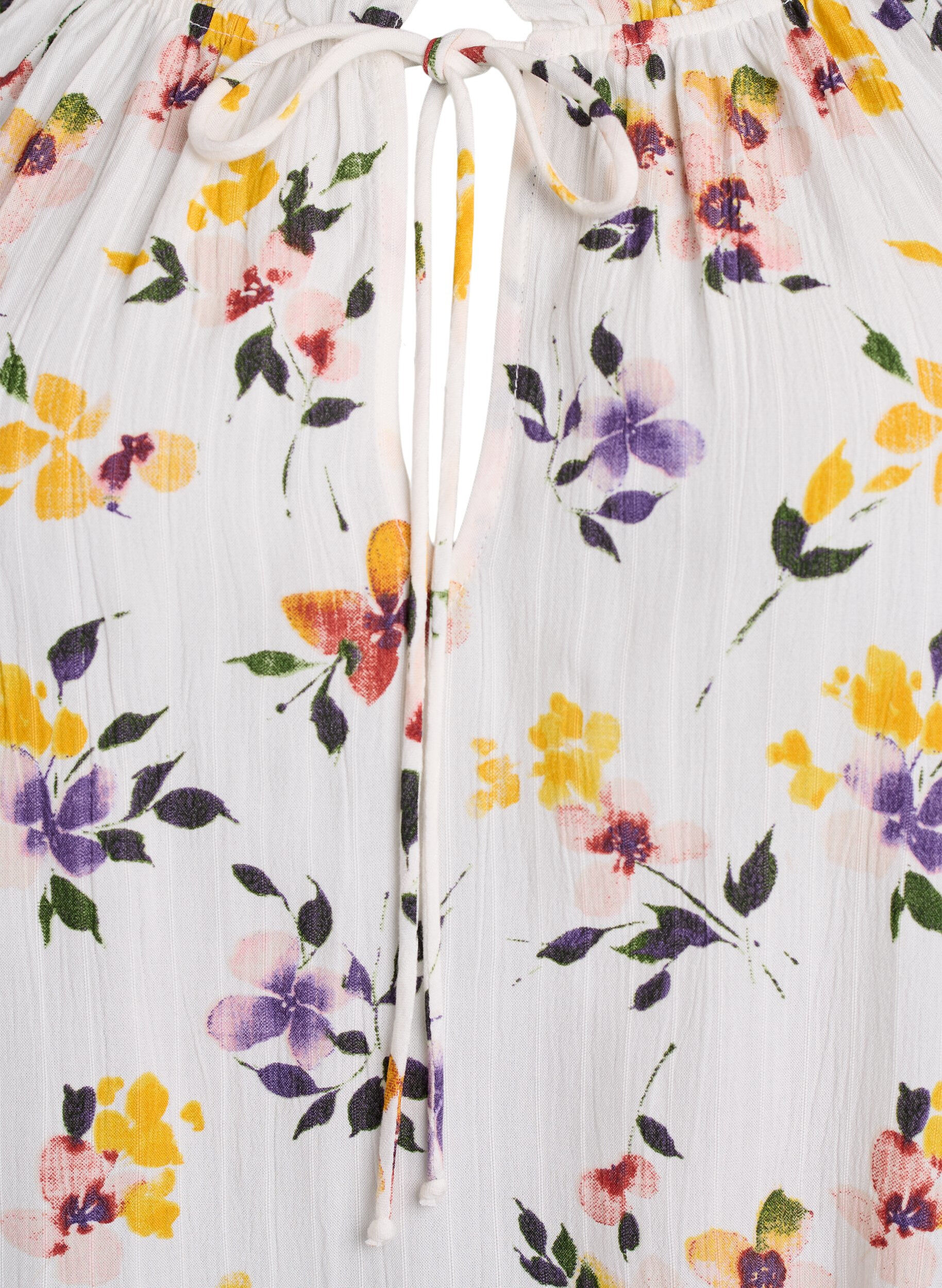 ZizziGebloemde viscose blouse met halflange mouwen, Wit, Packshot image number 2