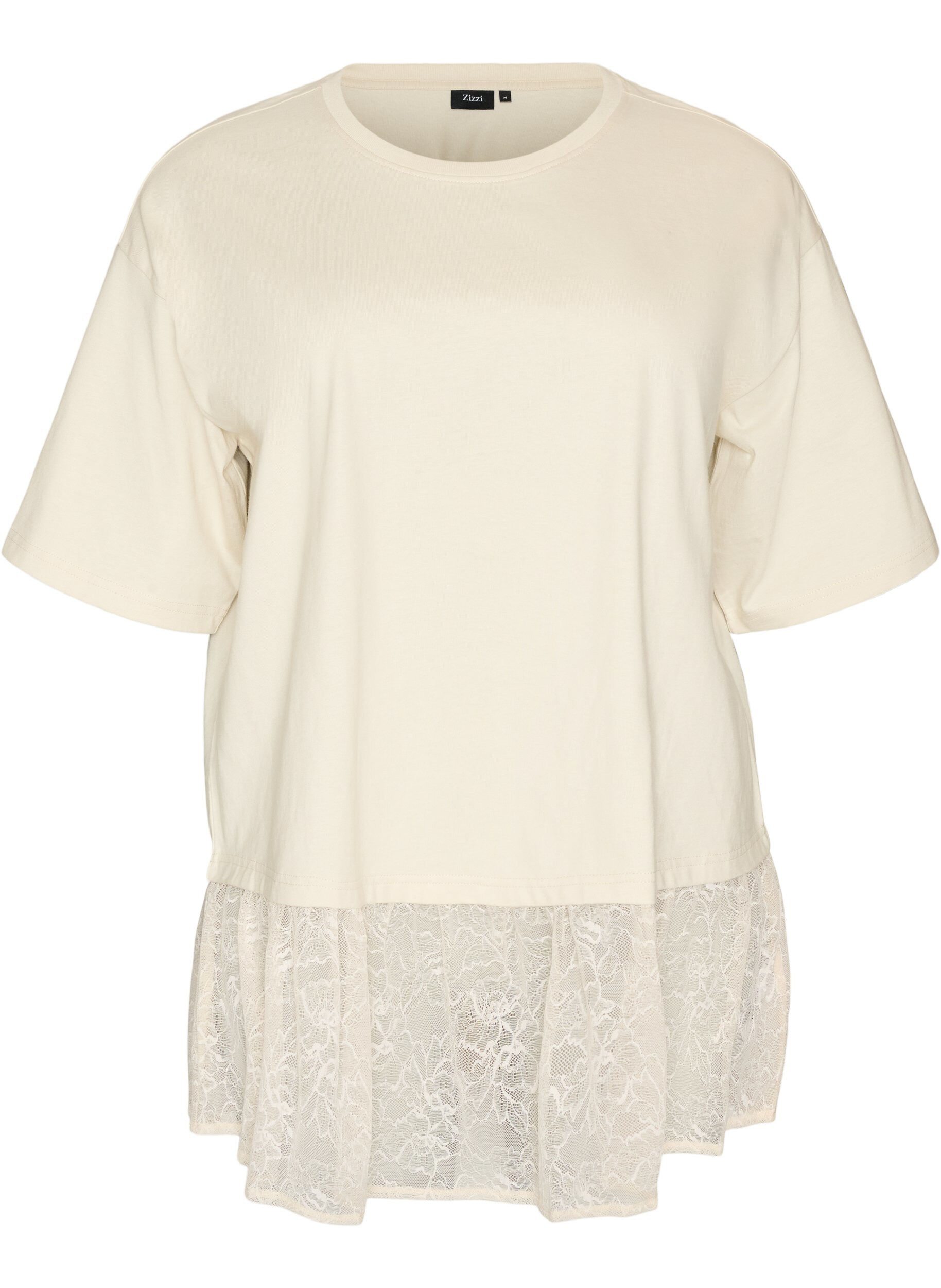 Los T-shirt met brede kanten rand