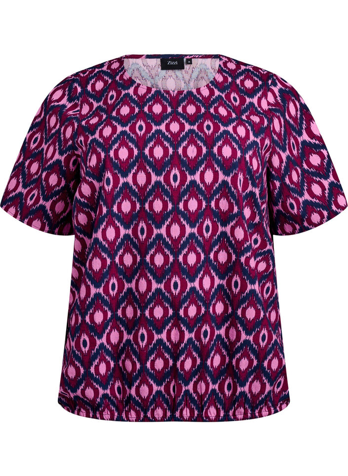 Katoenen blouse met print en korte mouwen, Roze, Packshot image number 0