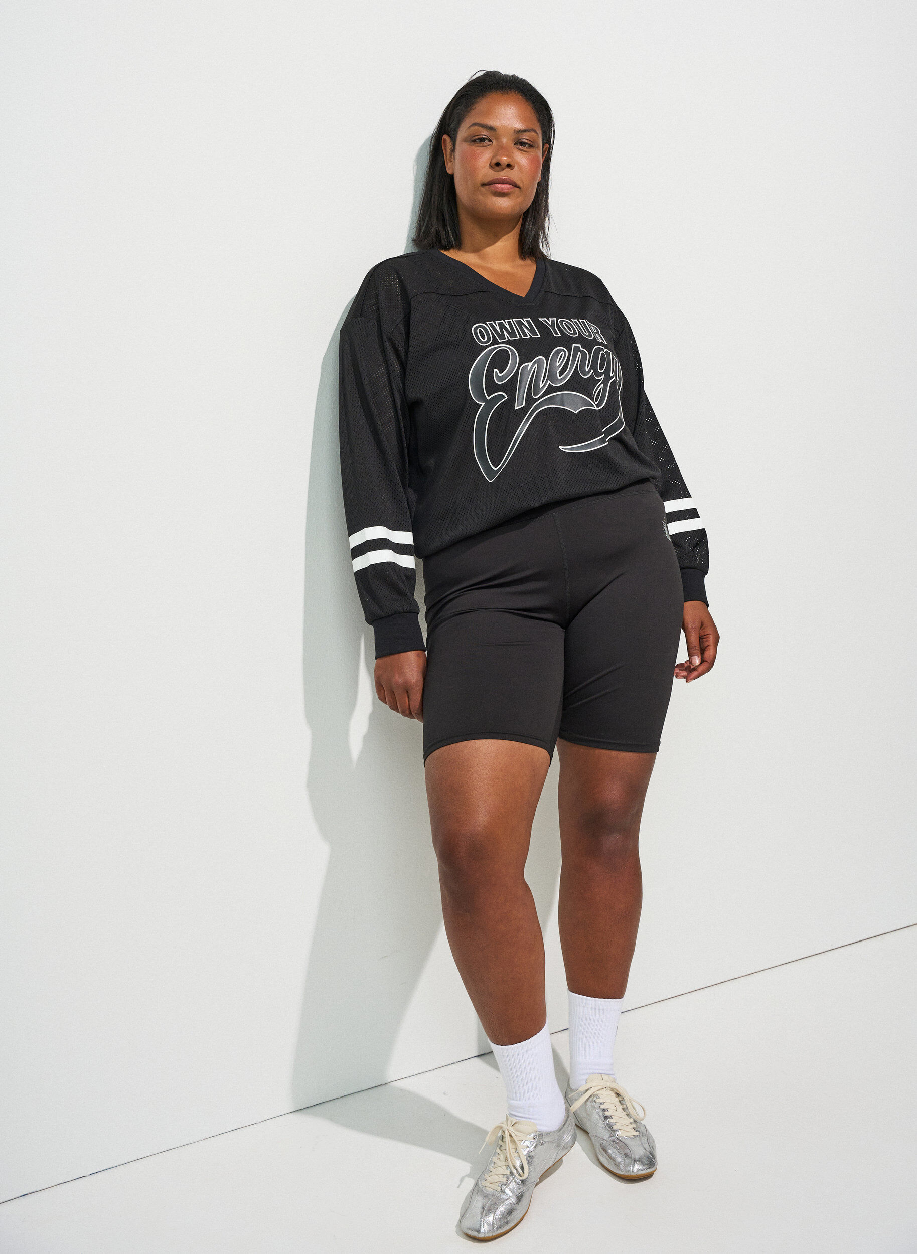 ZizziSporty mesh-top met tekstprint, Zwart, Model image number 1