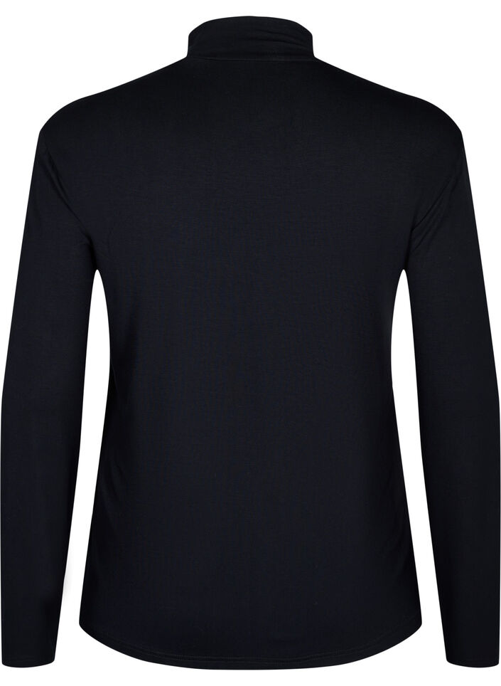 Blouse met lange mouwen en hoge hals, Black, Packshot