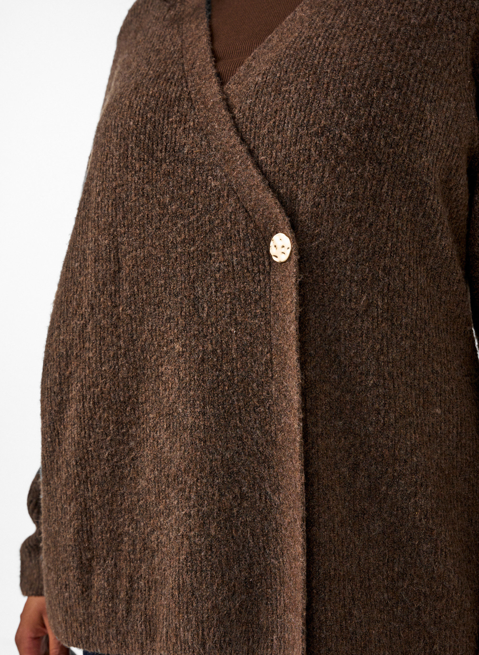 ZizziGebreid vest met asymmetrische sluiting, Bruin, Model image number 3