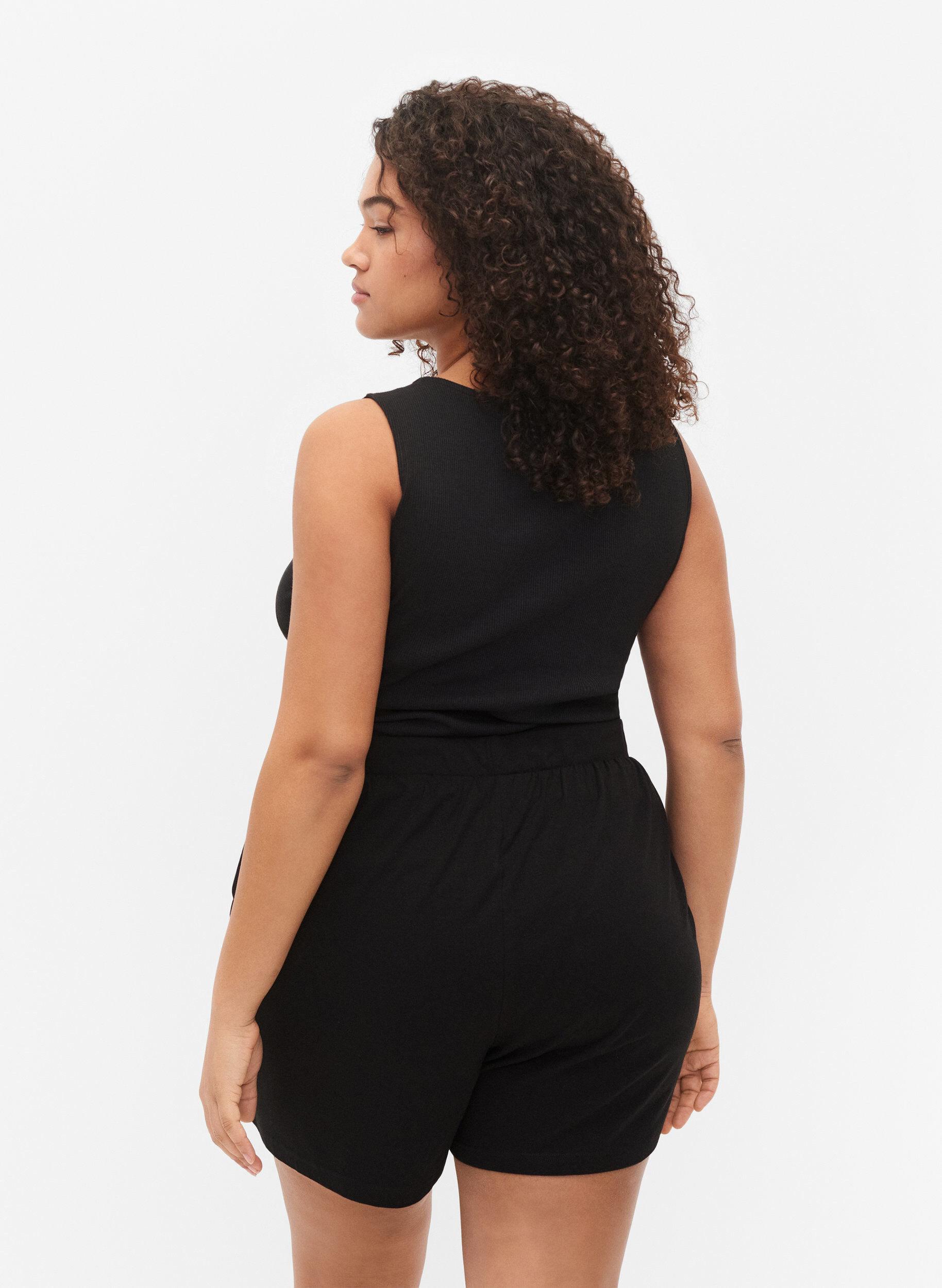 ZizziLosse pyjama shorts van katoenmix, Zwart, Model image number 2